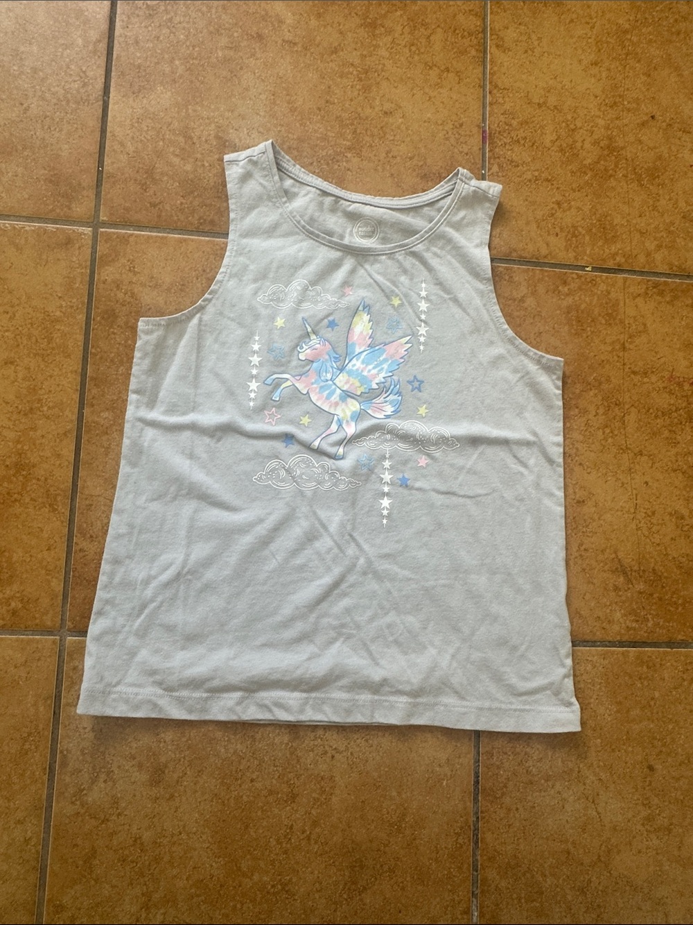 wonder nation Light Gray Unicorn & Rainbow Wing Graphic Tank Top